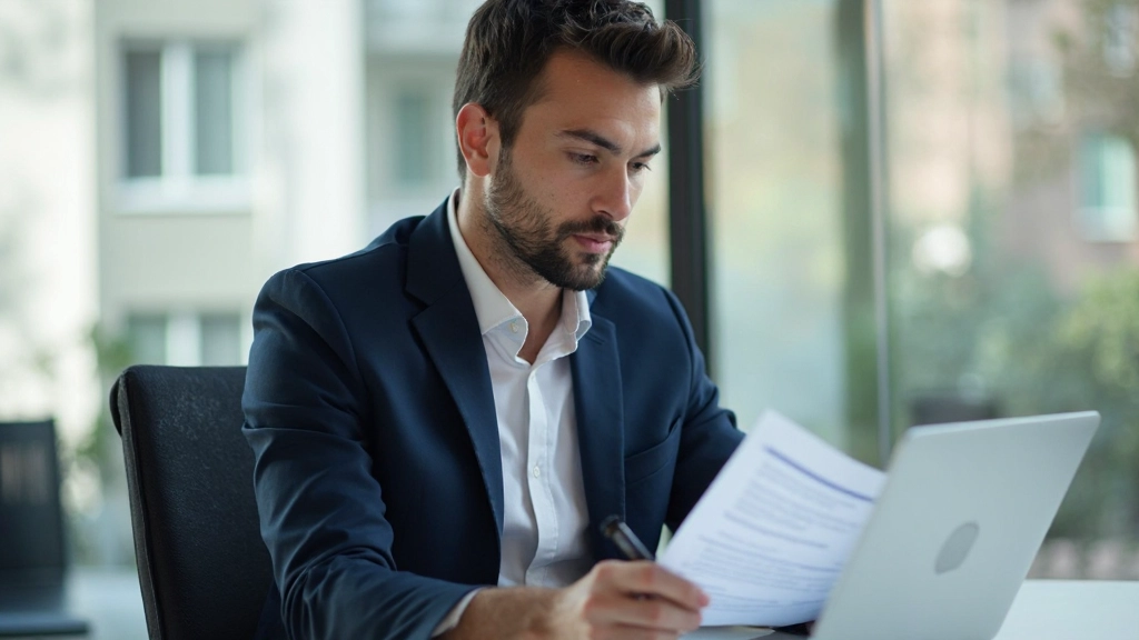 Профессионал изучает материалы по сертификации с ноутбуком на современном рабочем столе